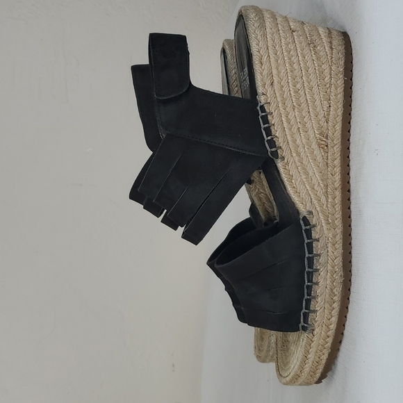 Eileen Fisher Largo Black Suede Espadrille Wedge Sandals size 8.5 - Picture 3 of 14